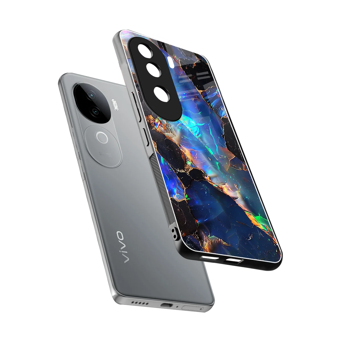 Mystic Marble sleek vivo v40e cover with tempered glass back and TPU edges