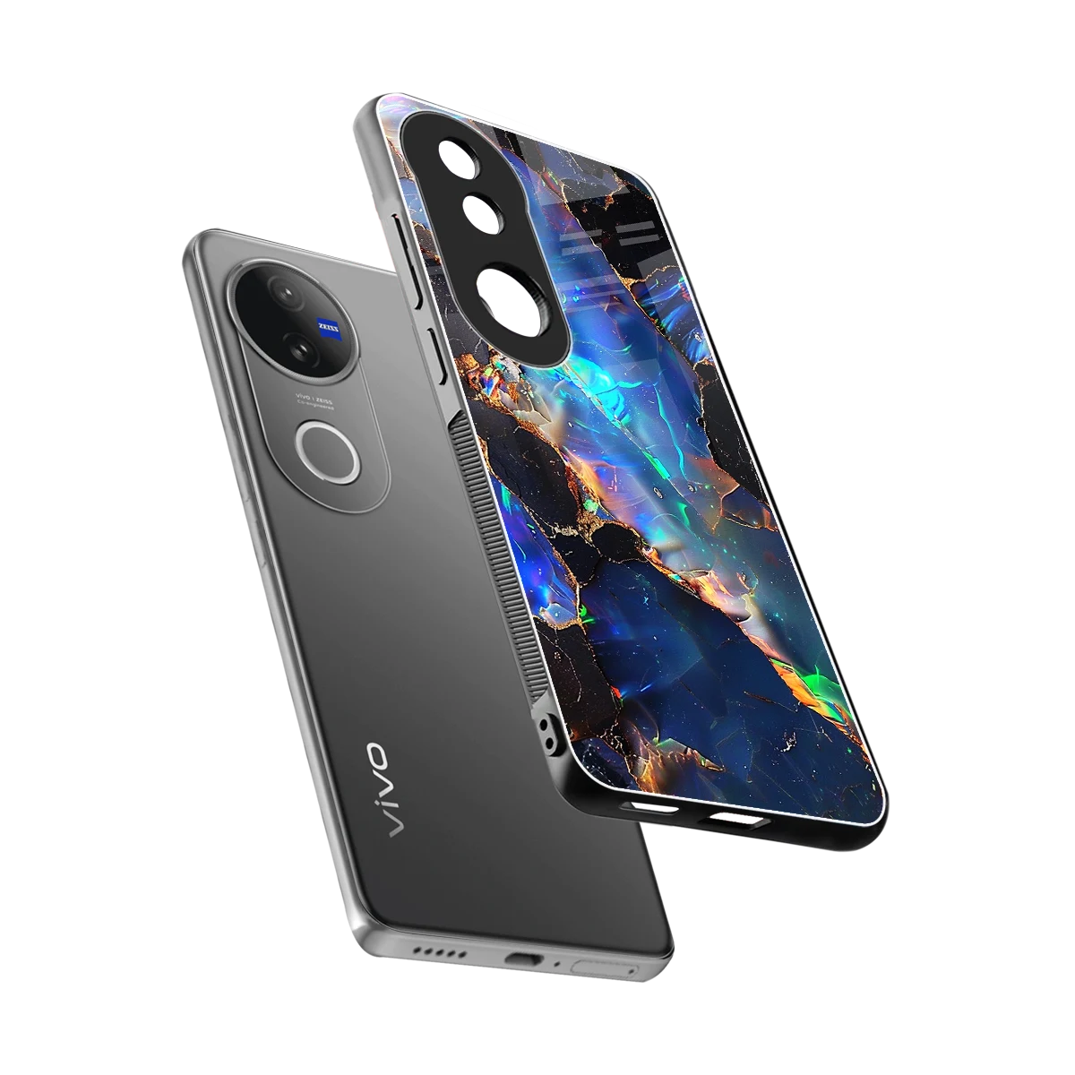 Mystic Marble sleek vivo v50 cover with tempered glass back and TPU edges