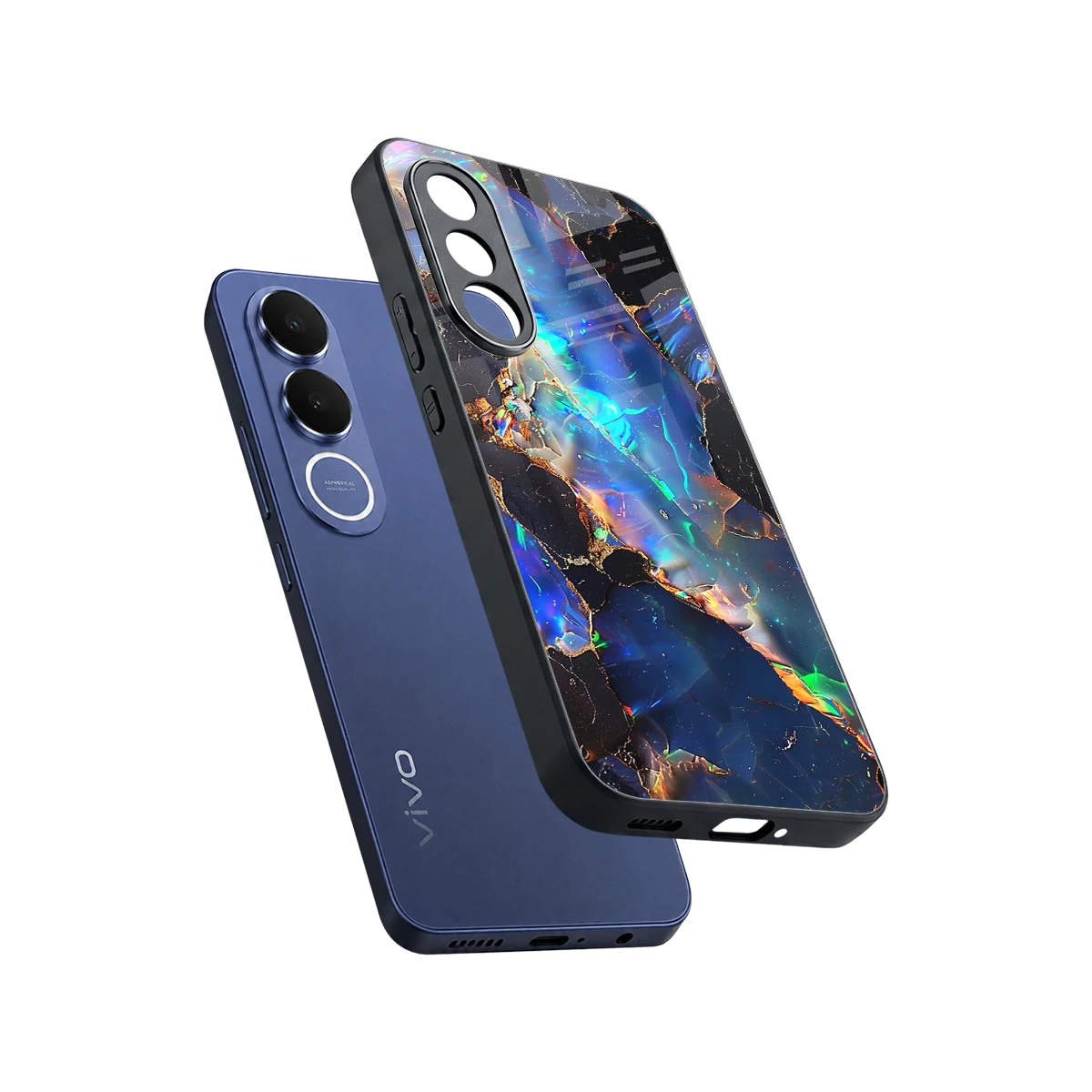 Mystic Marble sleek vivo v70 fe cover with tempered glass back and TPU edges
