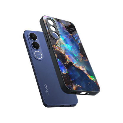 Mystic Marble sleek vivo v70 fe cover with tempered glass back and TPU edges