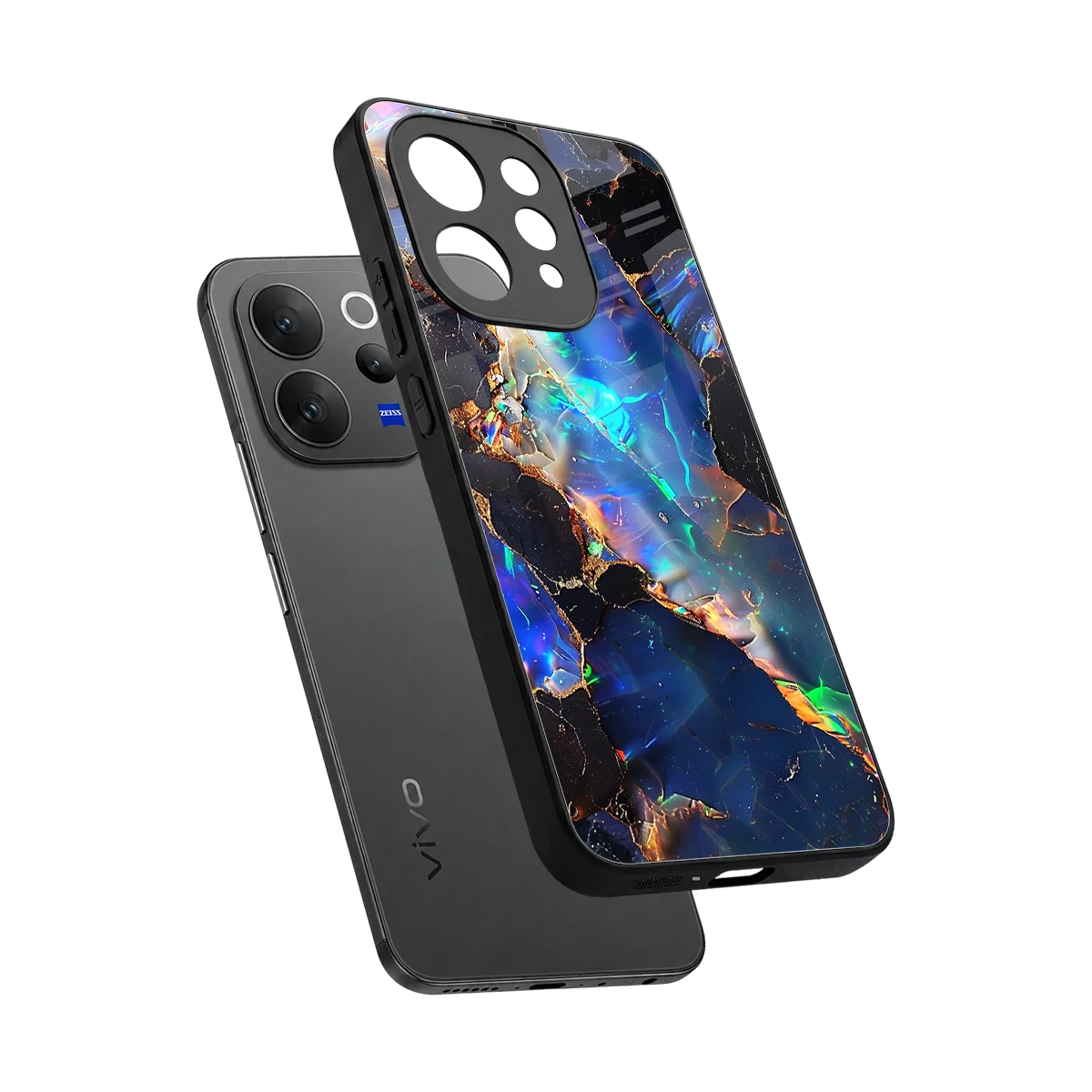 Mystic Marble sleek vivo v70 cover with tempered glass back and TPU edges