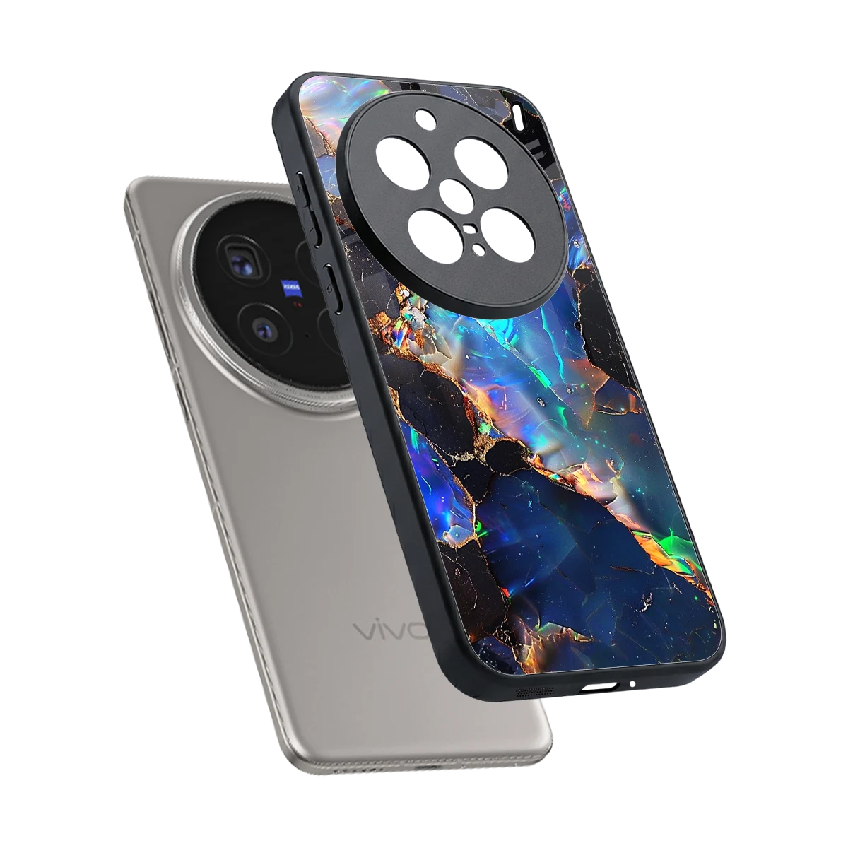 Mystic Marble sleek vivo x200 pro cover with tempered glass back and TPU edges