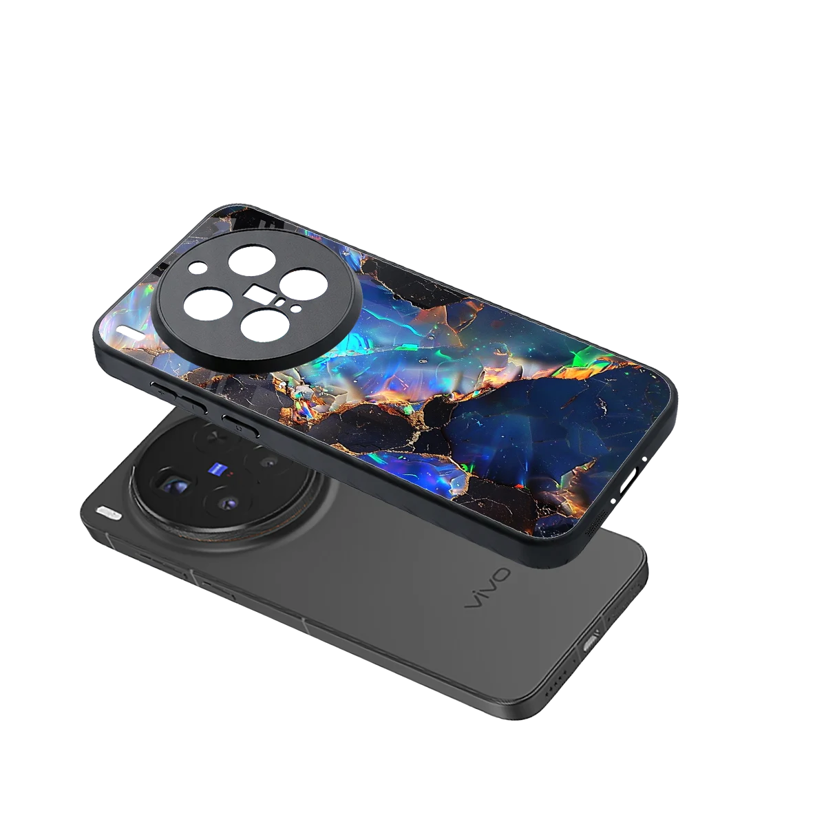 Mystic Marble sleek vivo x300 pro cover with tempered glass back and TPU edges