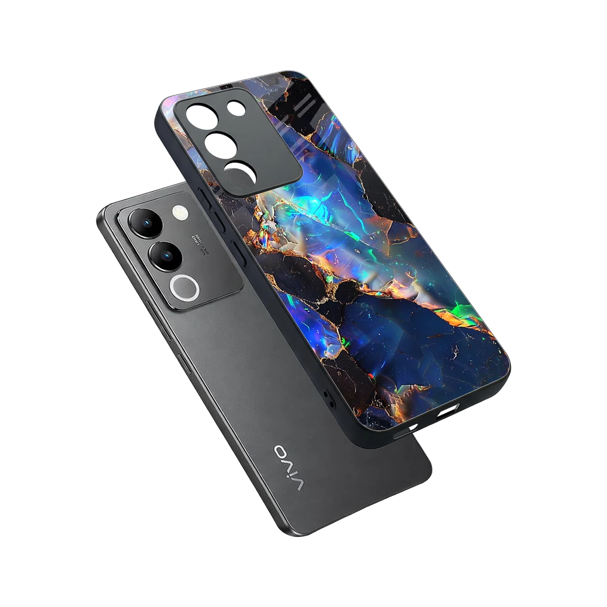 Mystic Marble sleek vivo y200 5g cover with tempered glass back and TPU edges