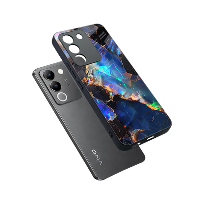 Mystic Marble sleek vivo y200 5g cover with tempered glass back and TPU edges