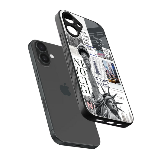 NY Dream sleek iphone 16 plus cover with tempered glass back and TPU edges