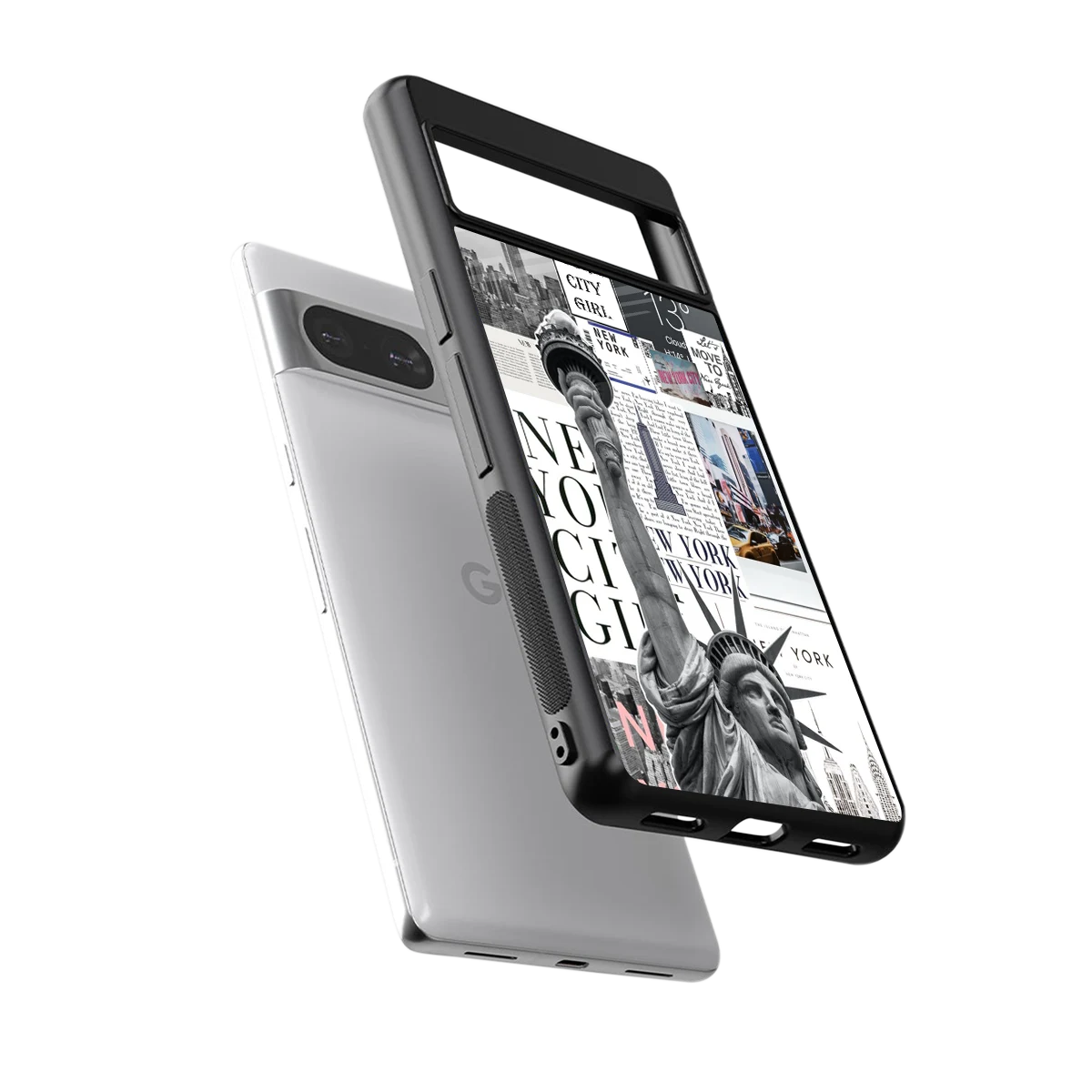 NY Dream sleek google pixel 8 cover with tempered glass back and TPU edges