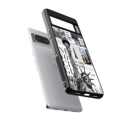 NY Dream sleek google pixel 8 cover with tempered glass back and TPU edges