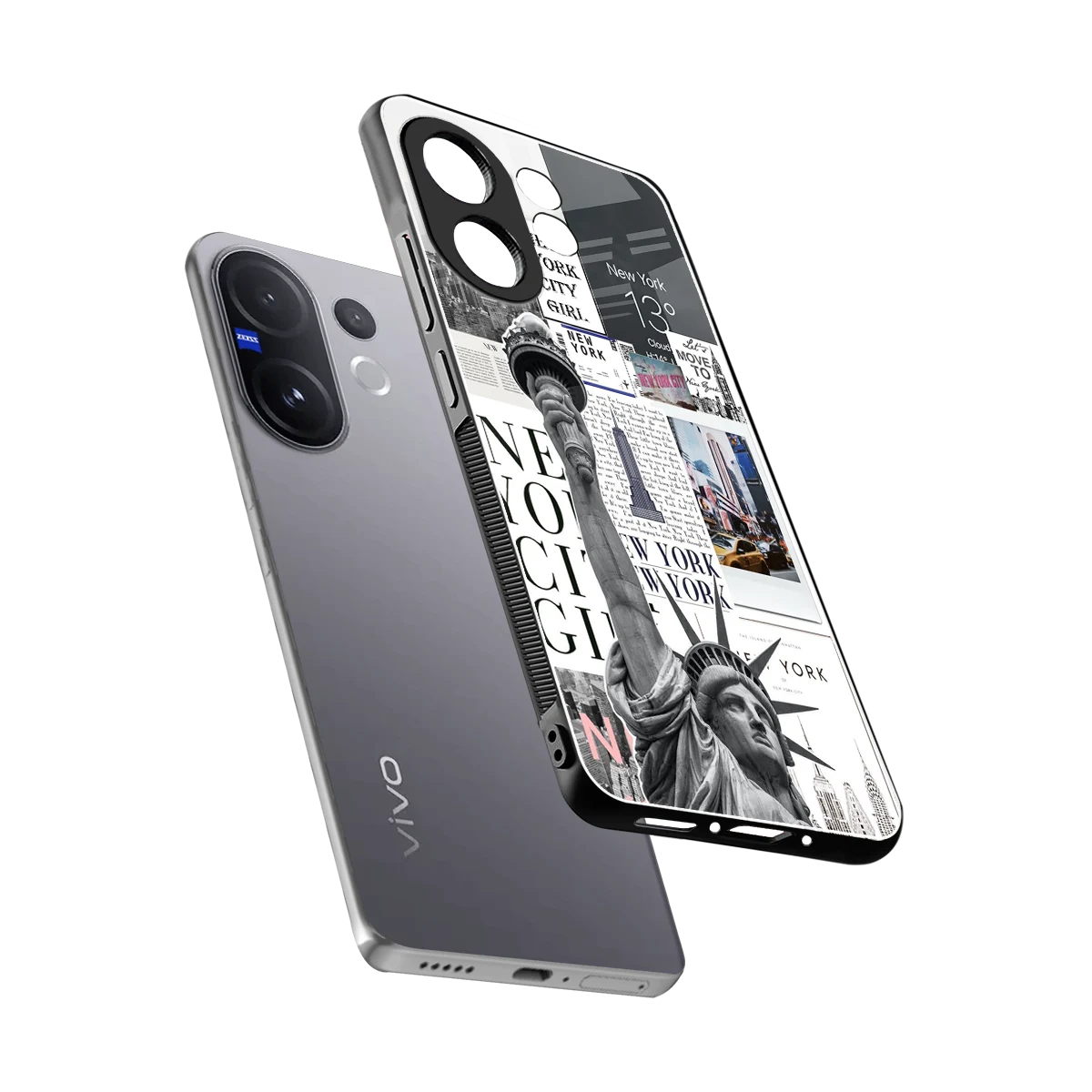 NY Dream sleek vivo v60 cover with tempered glass back and TPU edges