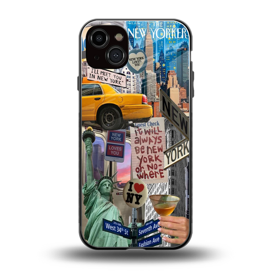 NY Forever back phone cover | glass case for iphone 14 plus