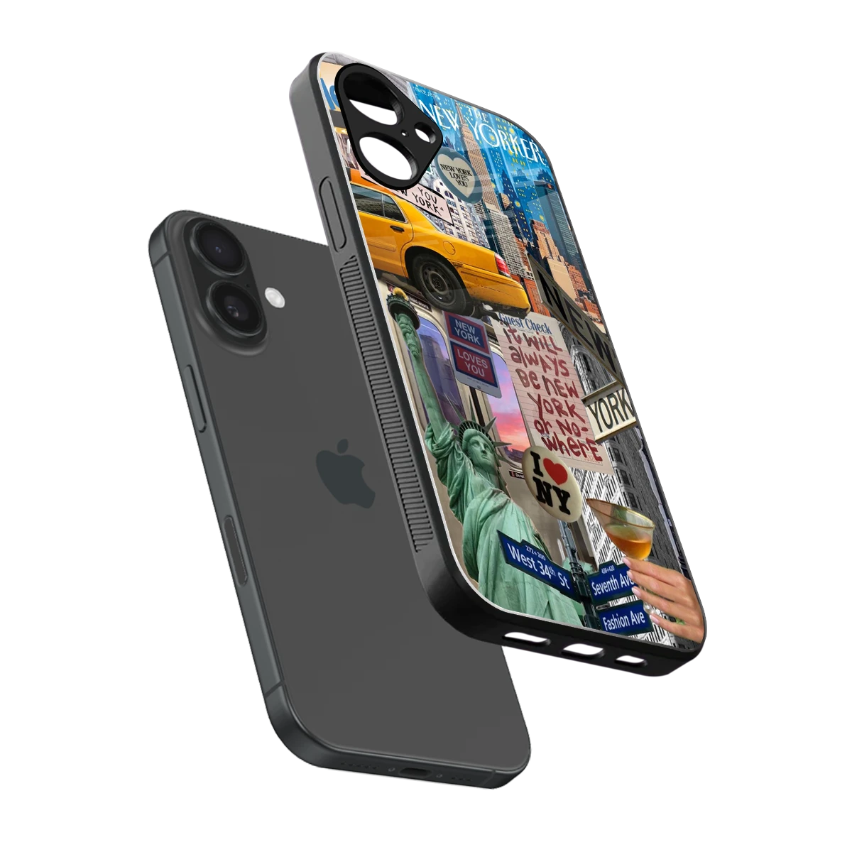 NY Forever sleek iPhone 16 cover with tempered glass back and TPU edges