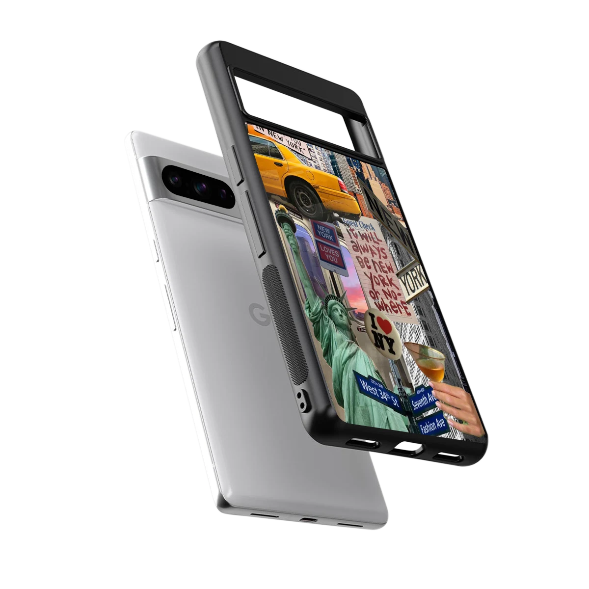 NY Forever sleek google pixel 8 pro cover with tempered glass back and TPU edges