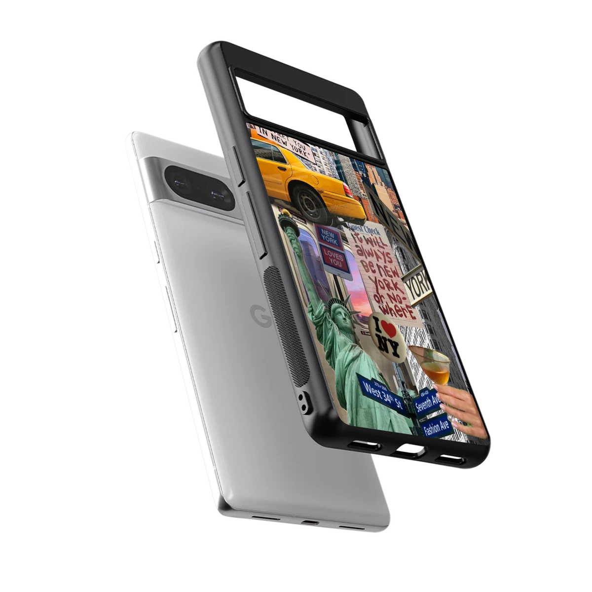 NY Forever sleek google pixel 8 cover with tempered glass back and TPU edges