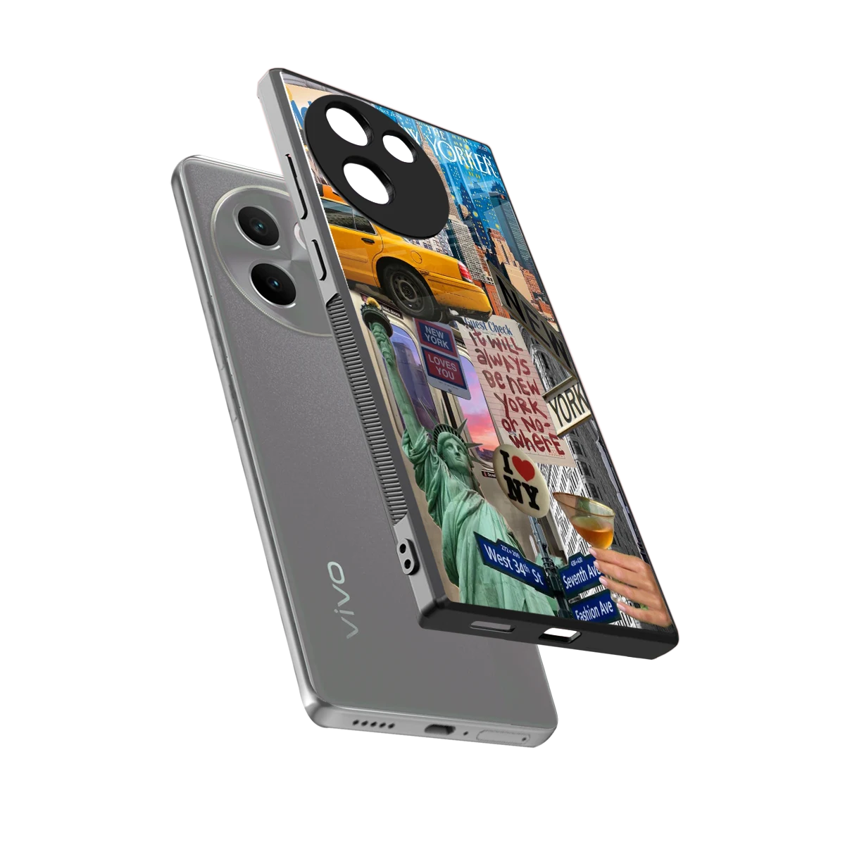 NY Forever sleek vivo v30e cover with tempered glass back and TPU edges