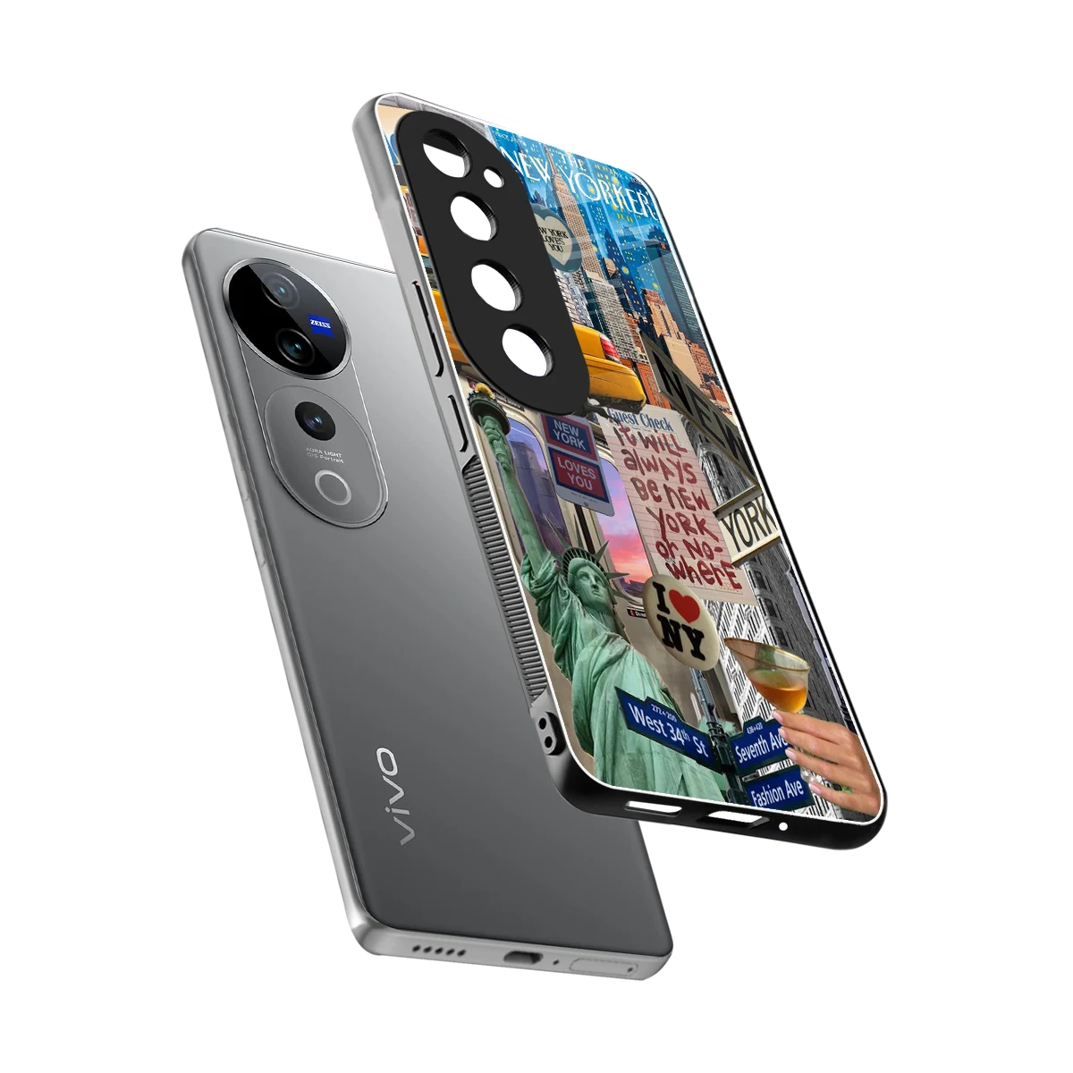 NY Forever sleek vivo v40 pro cover with tempered glass back and TPU edges