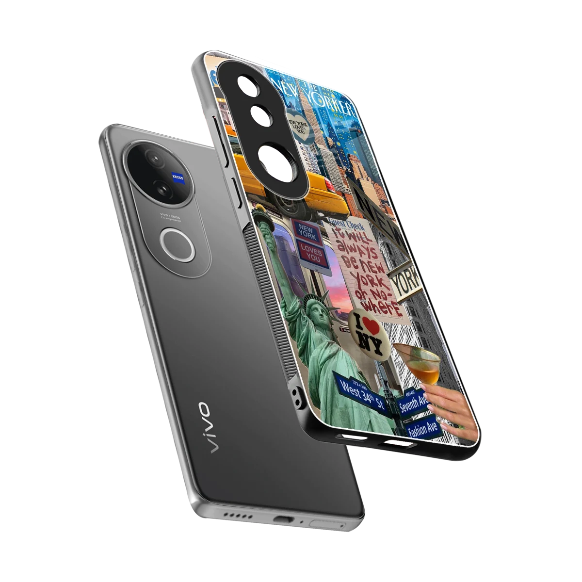 NY Forever sleek vivo v50 cover with tempered glass back and TPU edges
