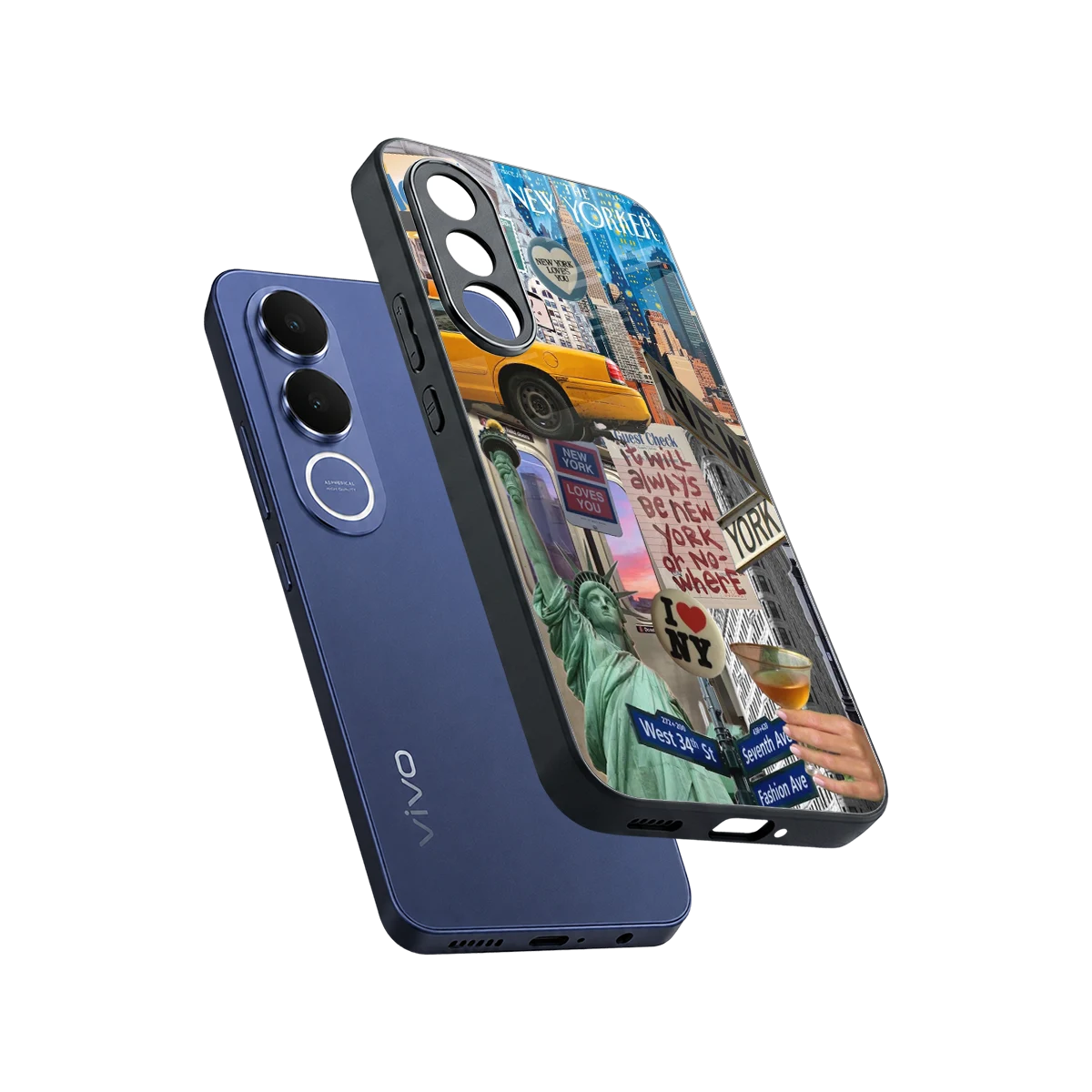 NY Forever sleek vivo v70 fe cover with tempered glass back and TPU edges