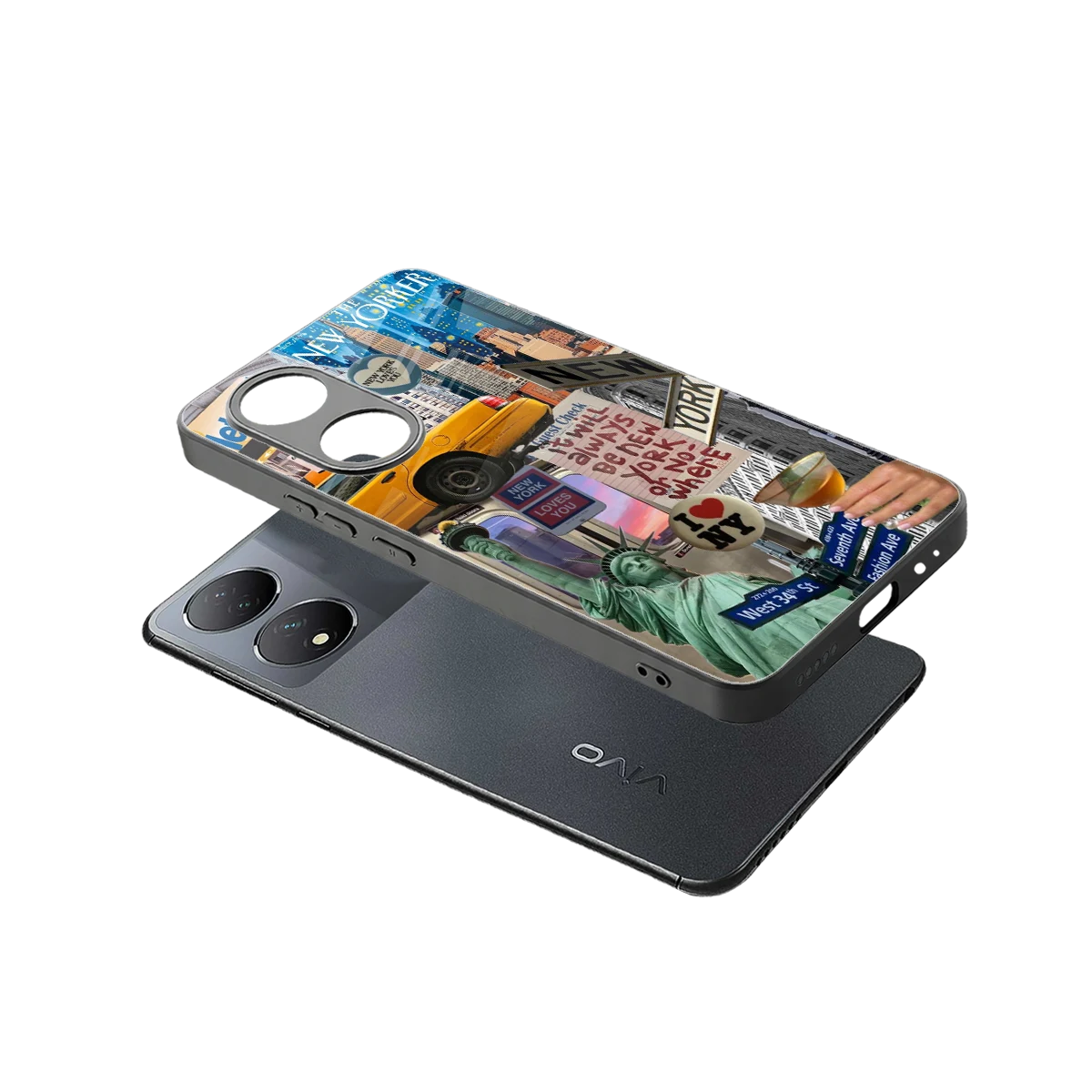 NY Forever sleek Vivo-y100 cover with tempered glass back and TPU edges