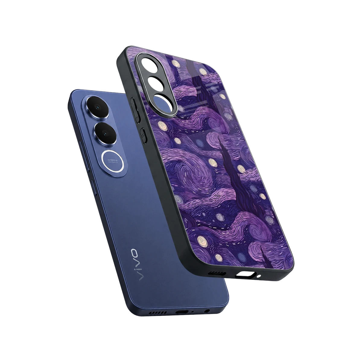 Nebula Galaxy sleek vivo v70 fe cover with tempered glass back and TPU edges