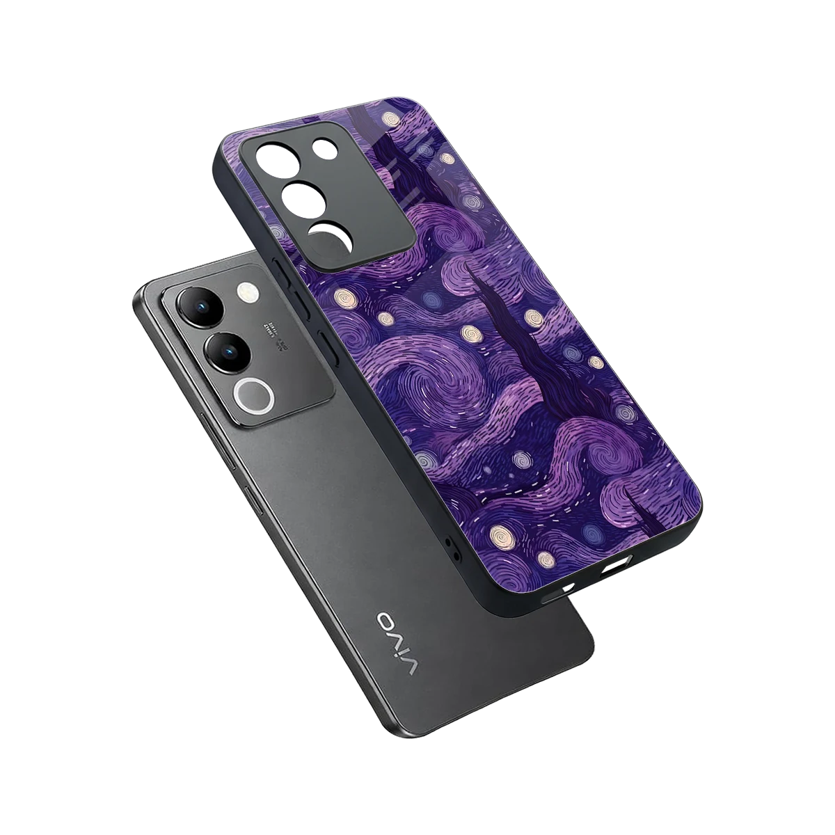 Nebula Galaxy sleek vivo y200 5g cover with tempered glass back and TPU edges