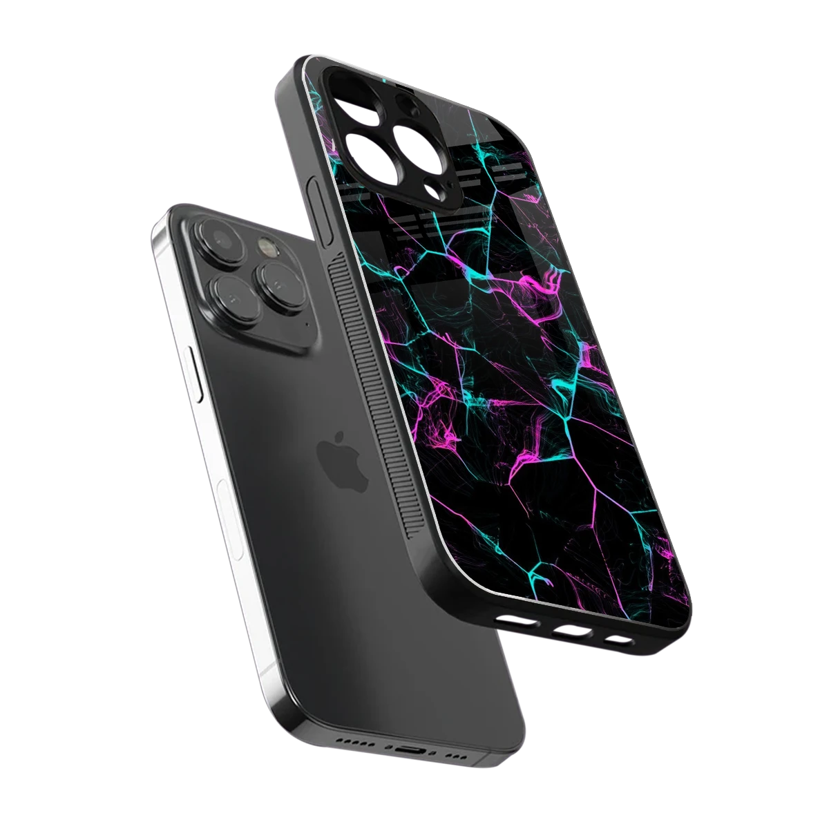 Nebula Veins sleek iphone 13 pro cover with tempered glass back and TPU edges