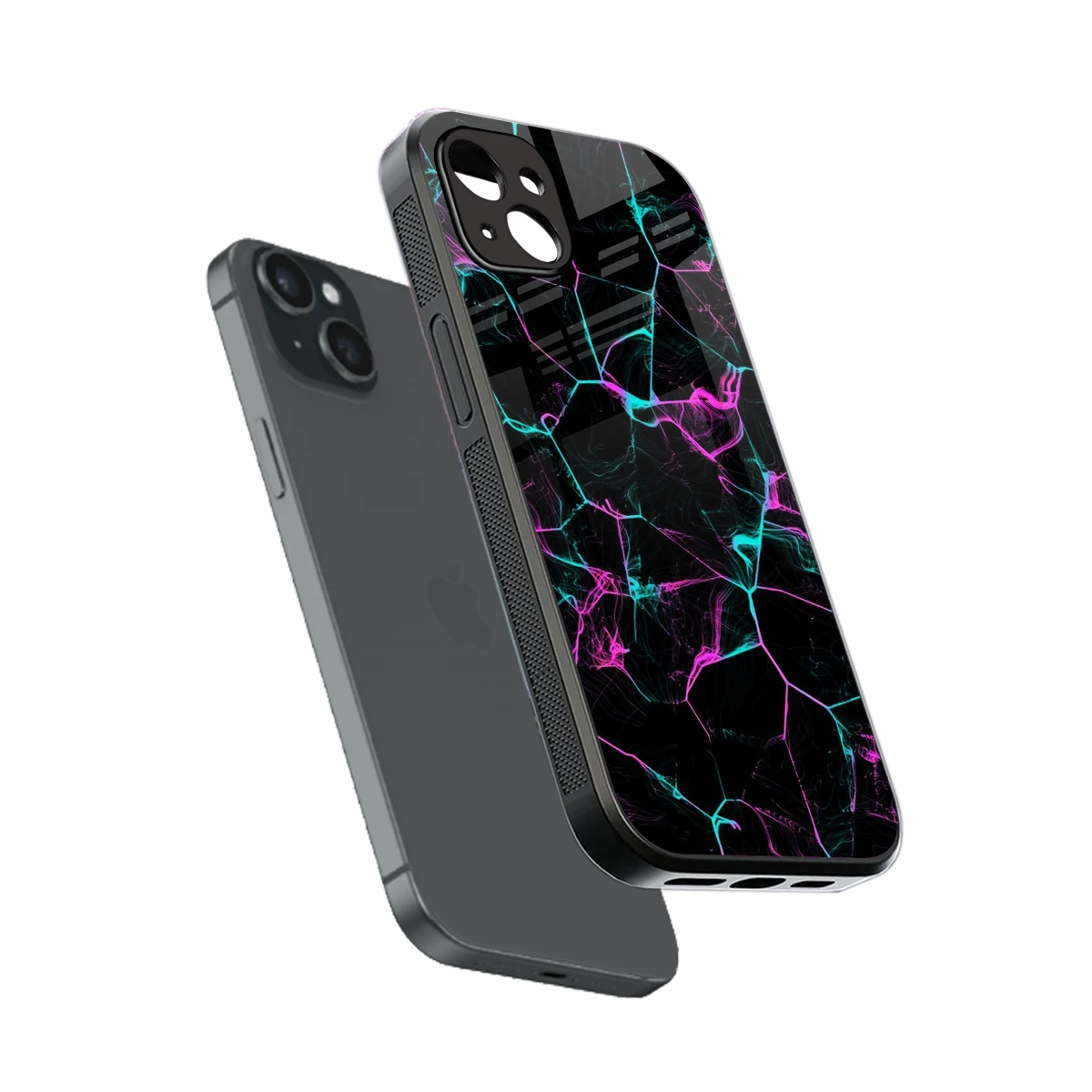 Nebula Veins sleek iphone 15 plus cover with tempered glass back and TPU edges