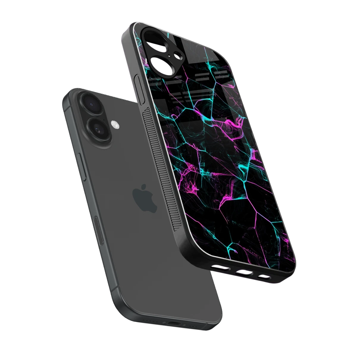 Nebula Veins sleek iPhone 16 cover with tempered glass back and TPU edges