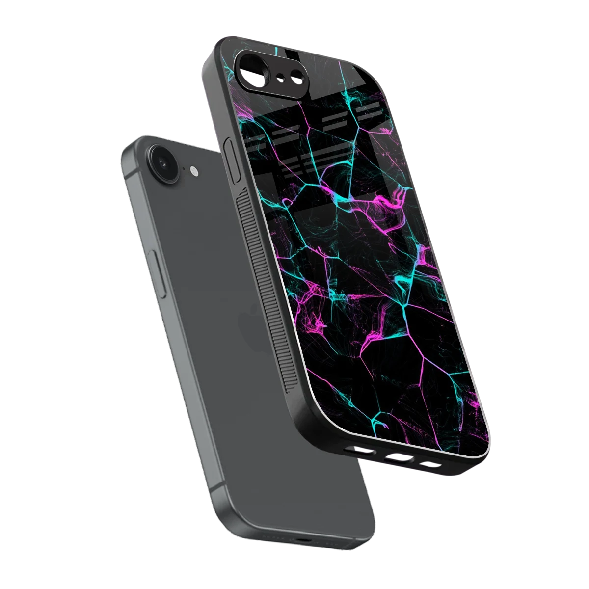 Nebula Veins sleek iphone 16e cover with tempered glass back and TPU edges