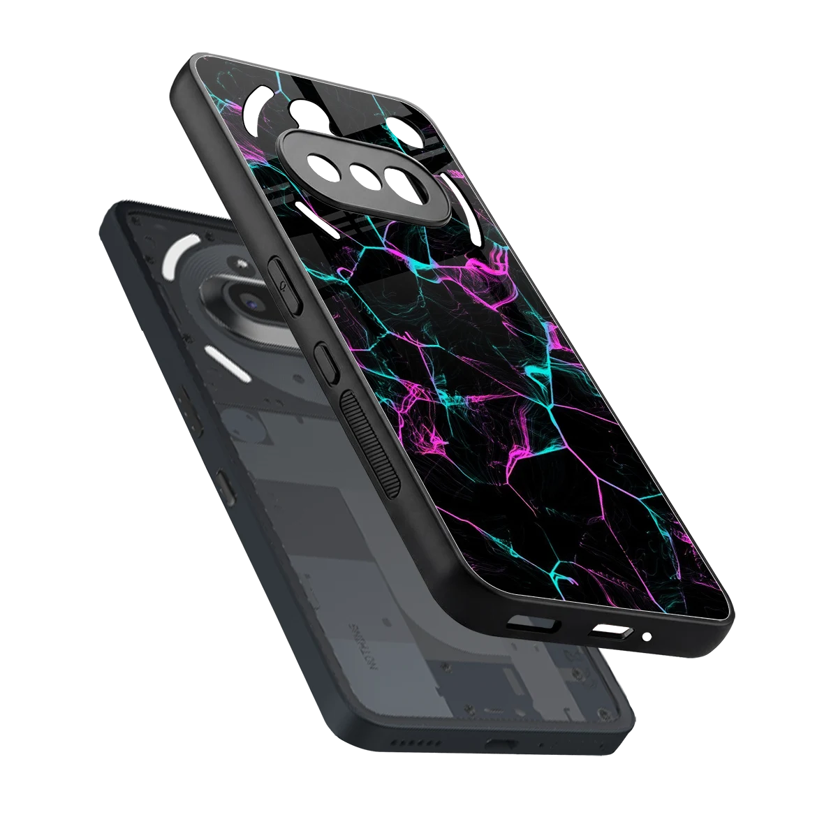 Nebula Veins sleek nothing phone 3a cover with tempered glass back and TPU edges