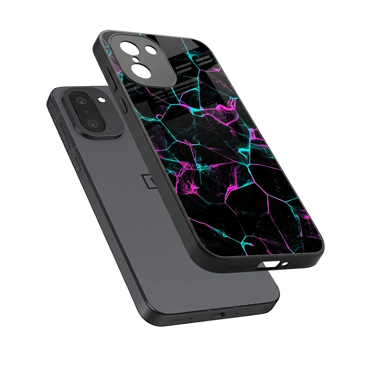 Nebula Veins sleek oneplus 15r cover with tempered glass back and TPU edges