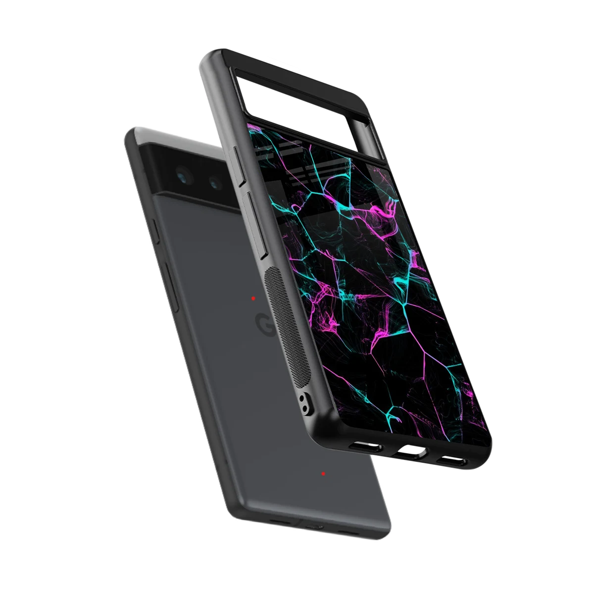 Nebula Veins sleek google pixel 6a cover with tempered glass back and TPU edges
