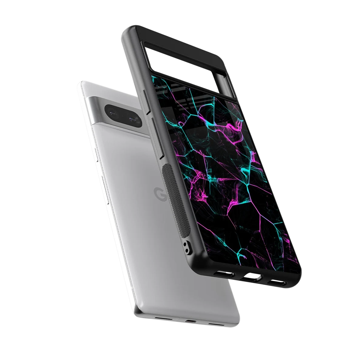 Nebula Veins sleek google pixel 7a cover with tempered glass back and TPU edges