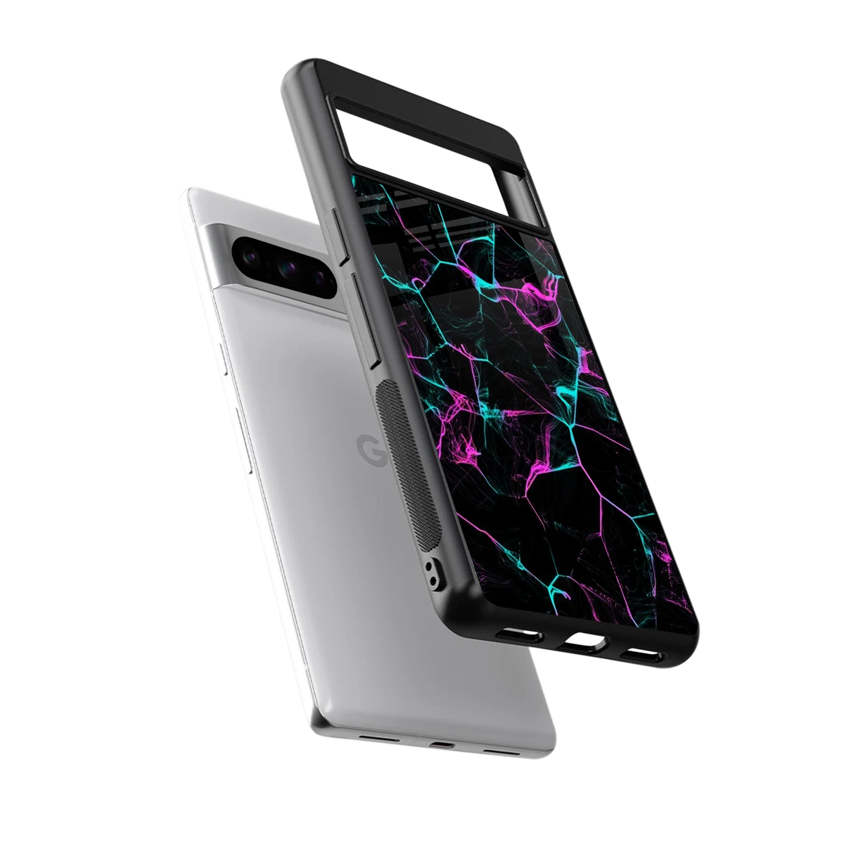 Nebula Veins sleek google pixel 8 pro cover with tempered glass back and TPU edges