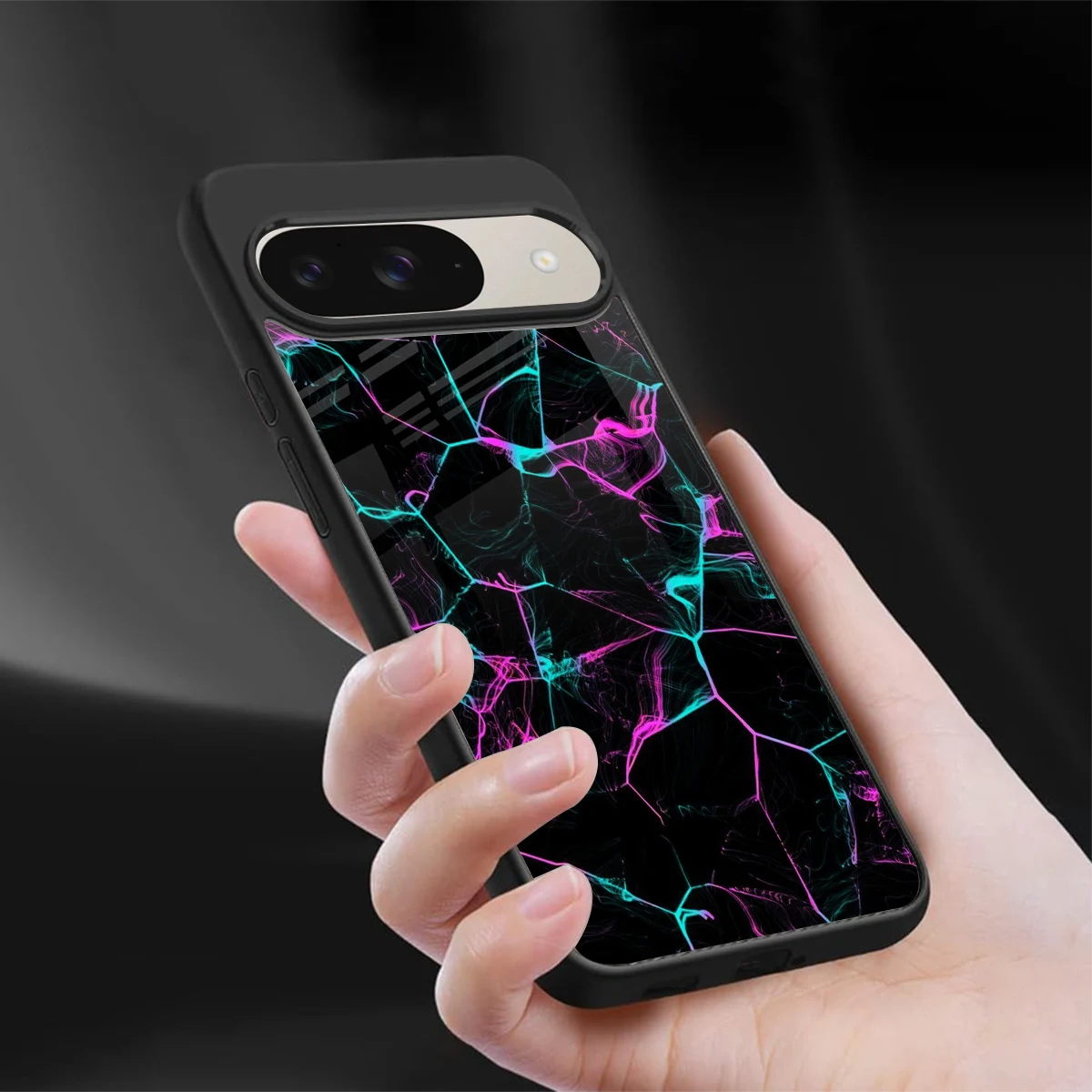 Nebula Veins sleek google pixel 9 cover with tempered glass back and TPU edges