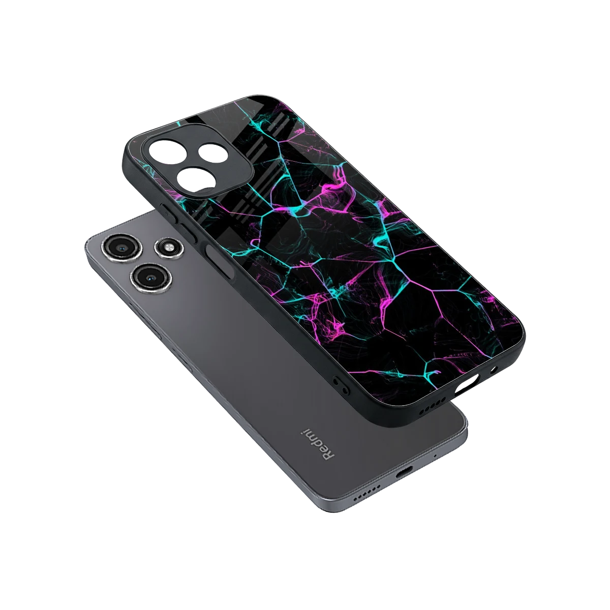 Nebula Veins sleek redmi 12 5g cover with tempered glass back and TPU edges
