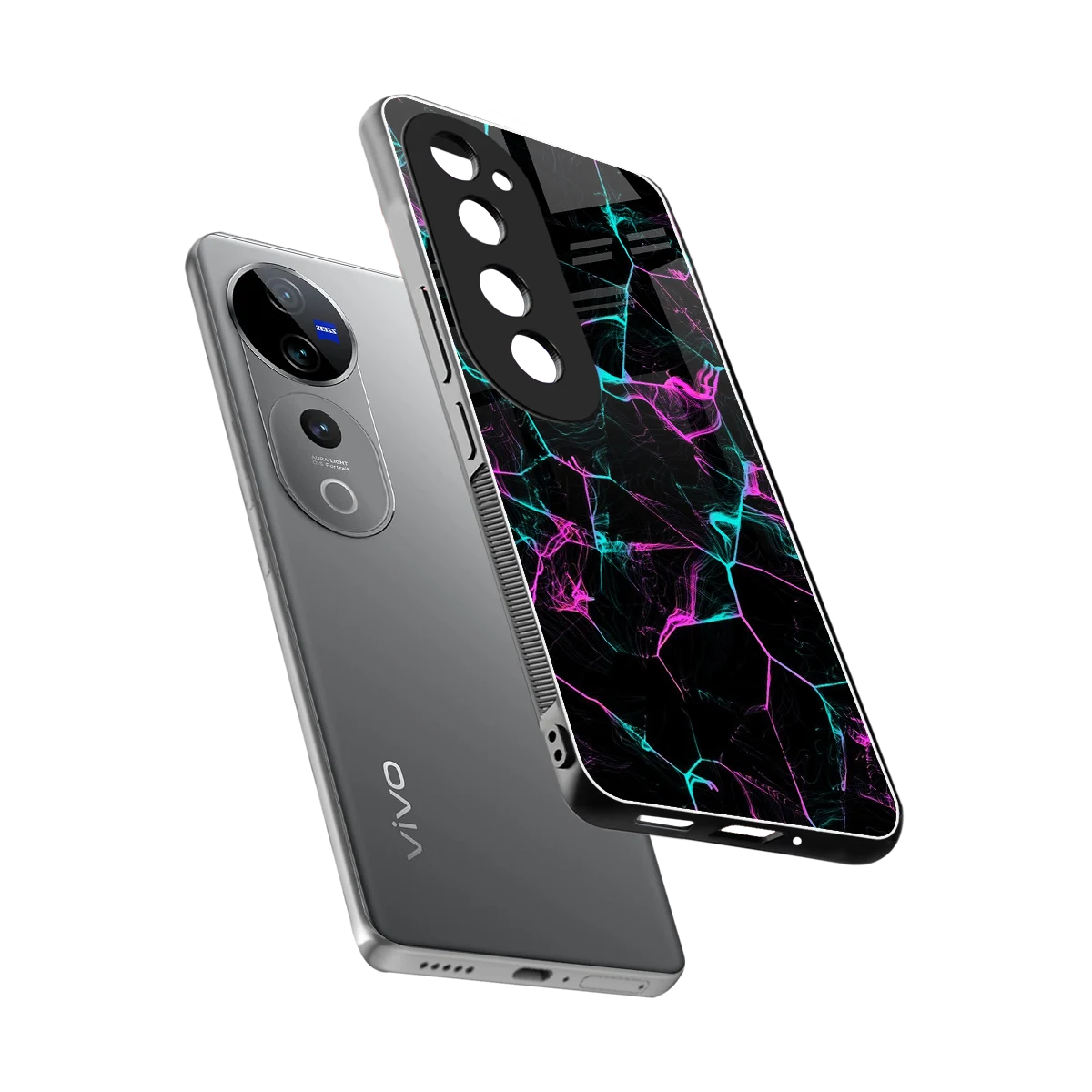 Nebula Veins sleek vivo v40 pro cover with tempered glass back and TPU edges