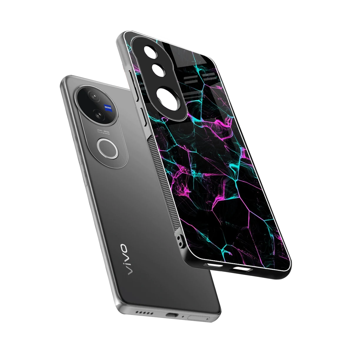Nebula Veins sleek vivo v50 cover with tempered glass back and TPU edges