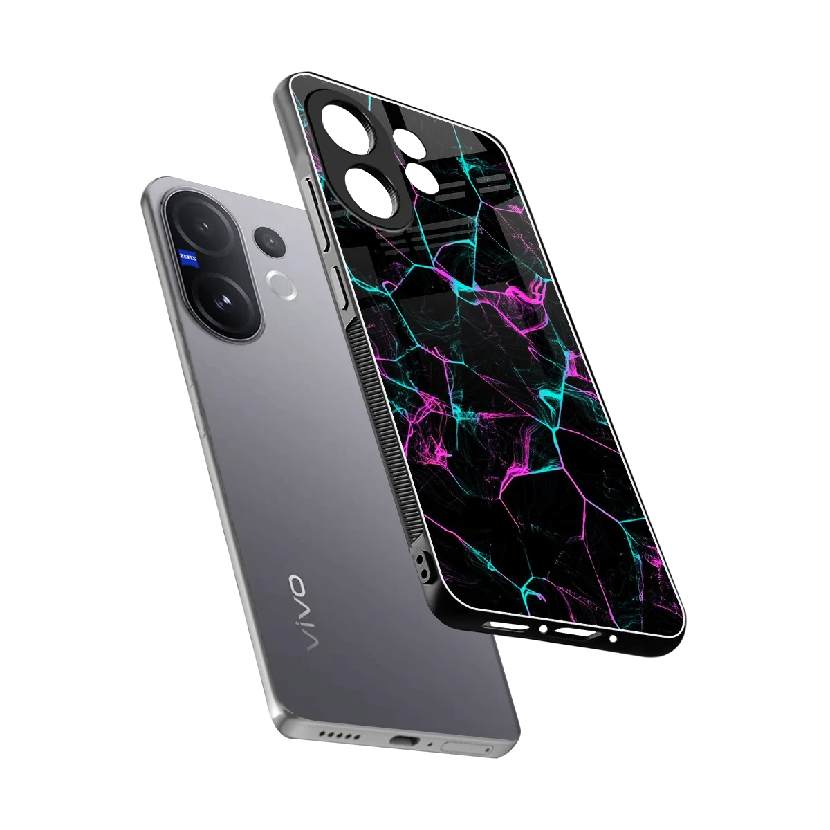 Nebula Veins sleek vivo v60 cover with tempered glass back and TPU edges
