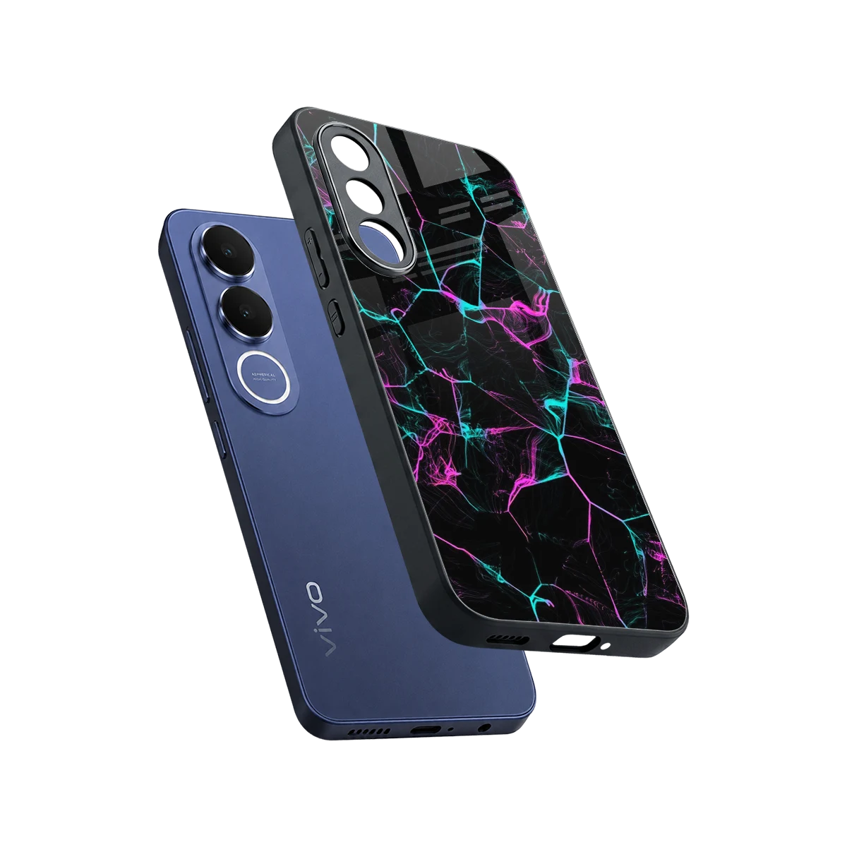 Nebula Veins sleek vivo v70 fe cover with tempered glass back and TPU edges
