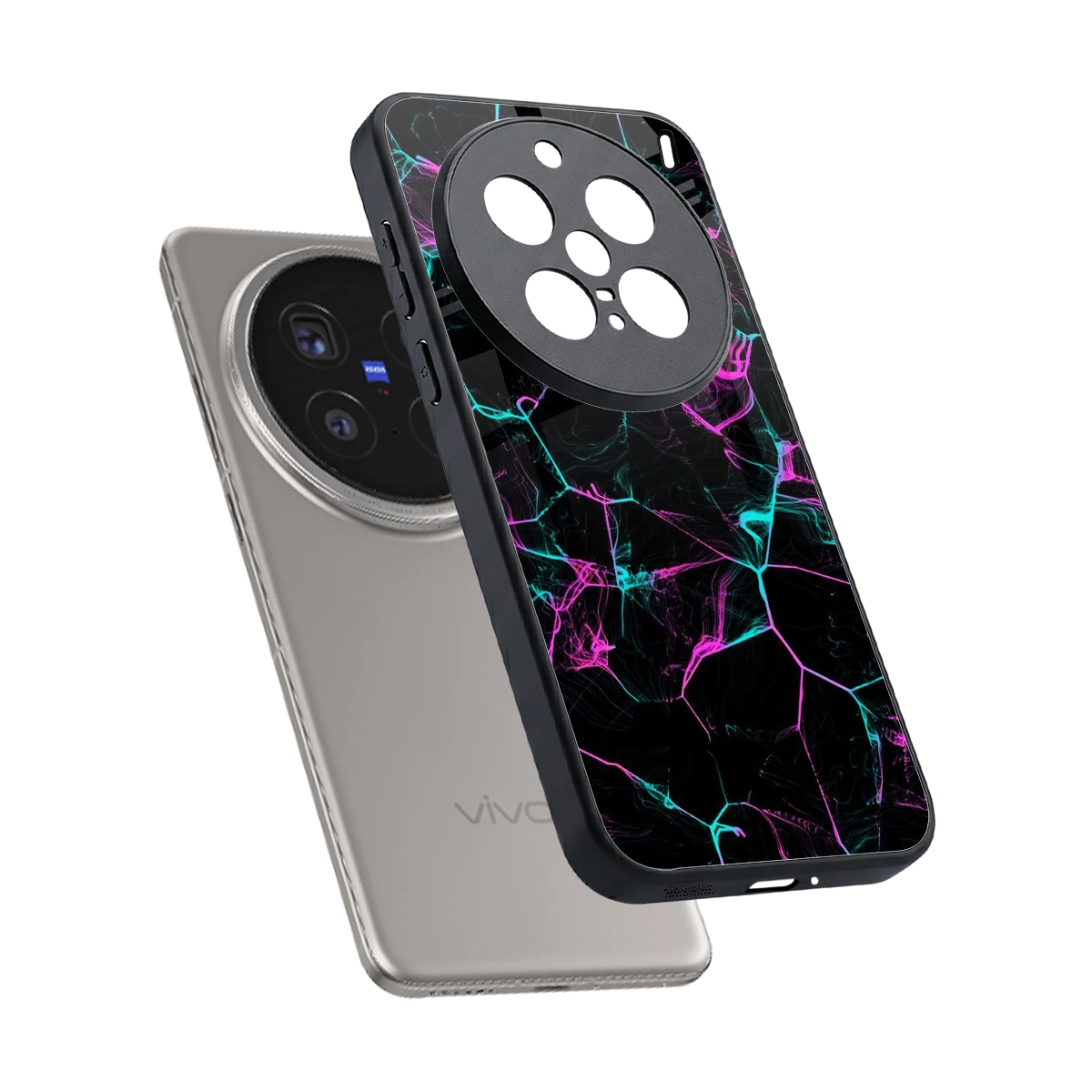 Nebula Veins sleek vivo x200 pro cover with tempered glass back and TPU edges