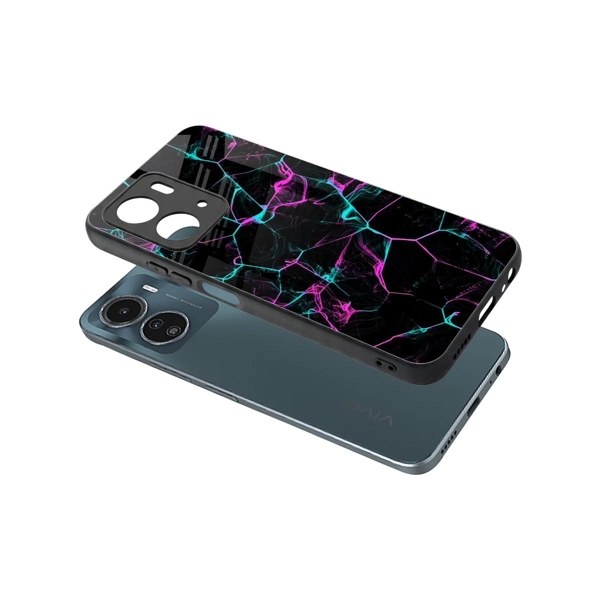 Nebula Veins sleek vivo y16 cover with tempered glass back and TPU edges