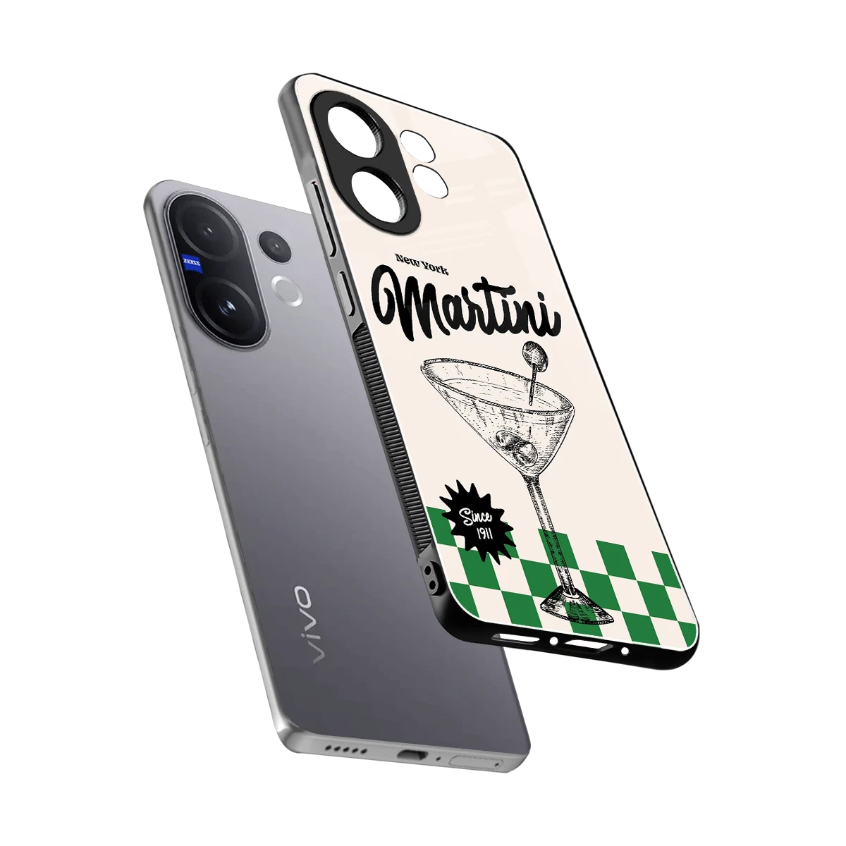 Newyork Martini sleek vivo v60 cover with tempered glass back and TPU edges
