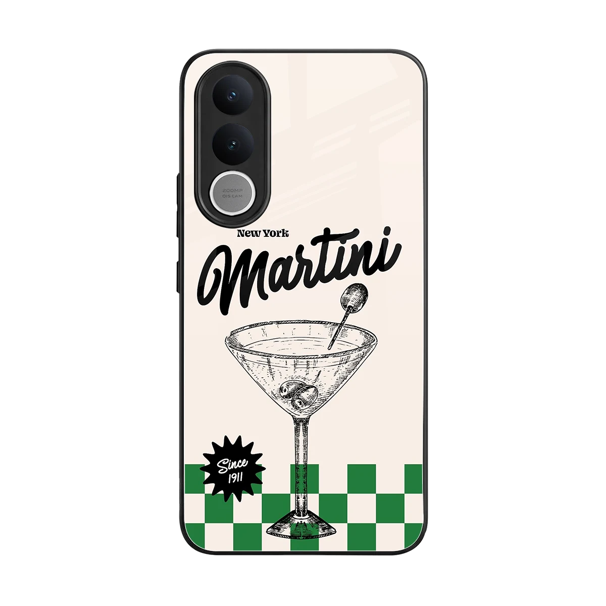Newyork Martini back phone cover | glass case for vivo v70 fe