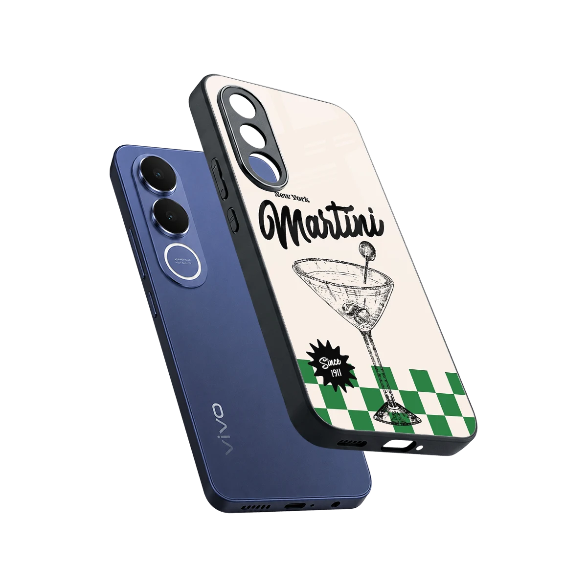 Newyork Martini sleek vivo v70 fe cover with tempered glass back and TPU edges