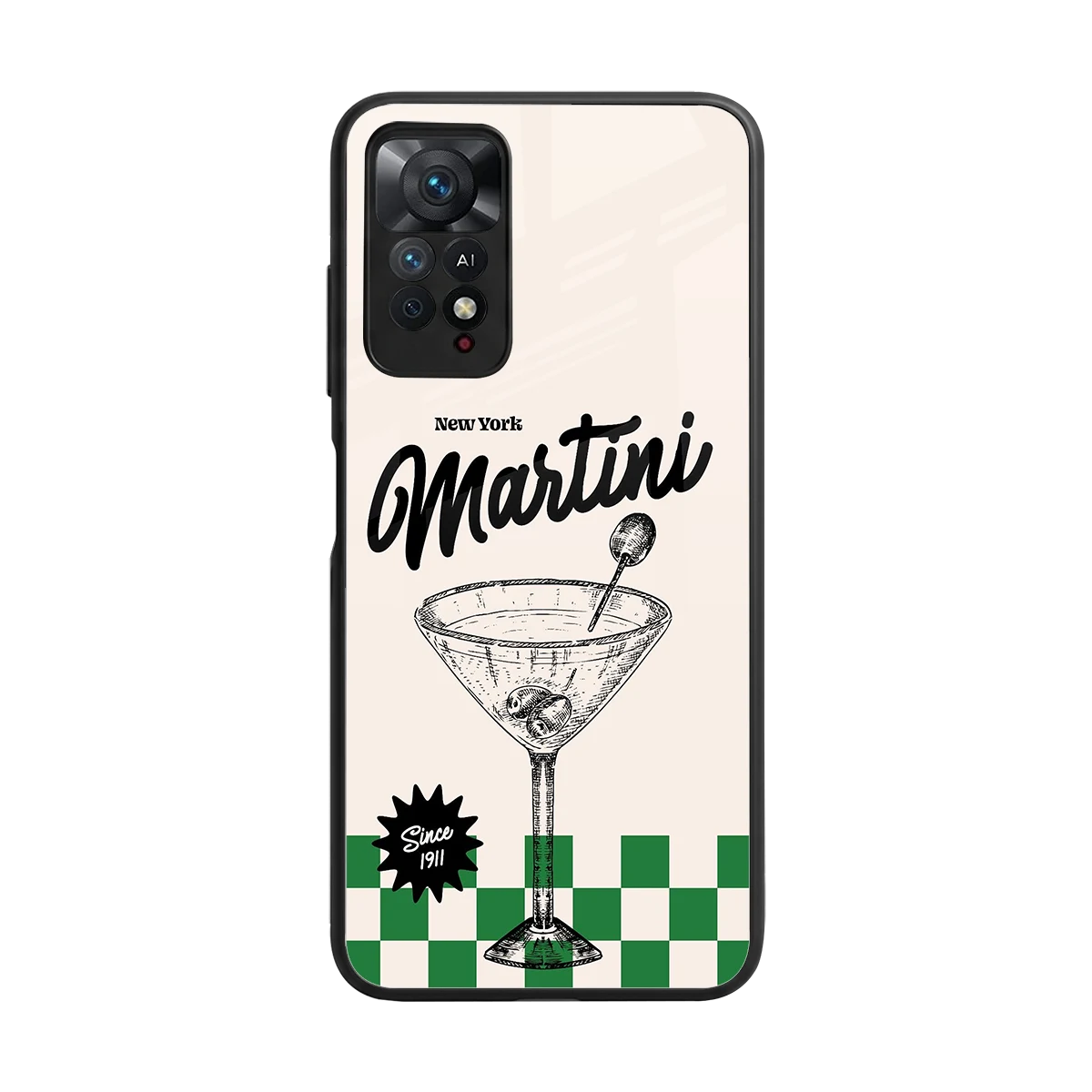 Newyork Martini back phone cover | glass case for redmi note 11 pro