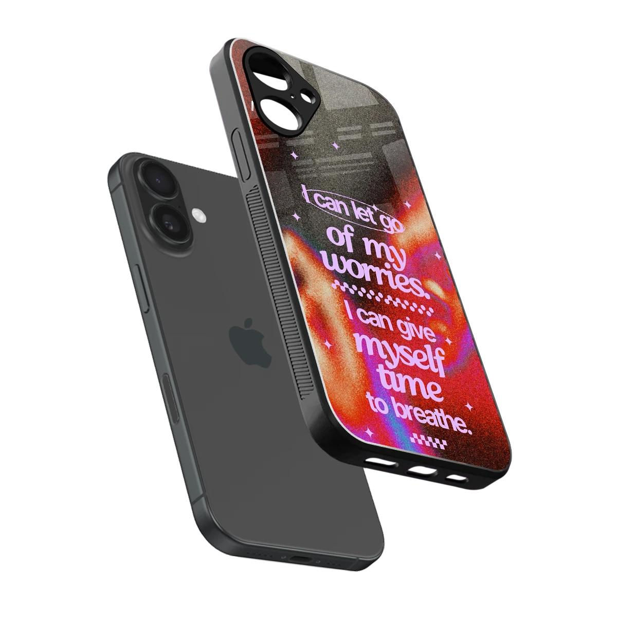 No Worries sleek iPhone 16 cover with tempered glass back and TPU edges