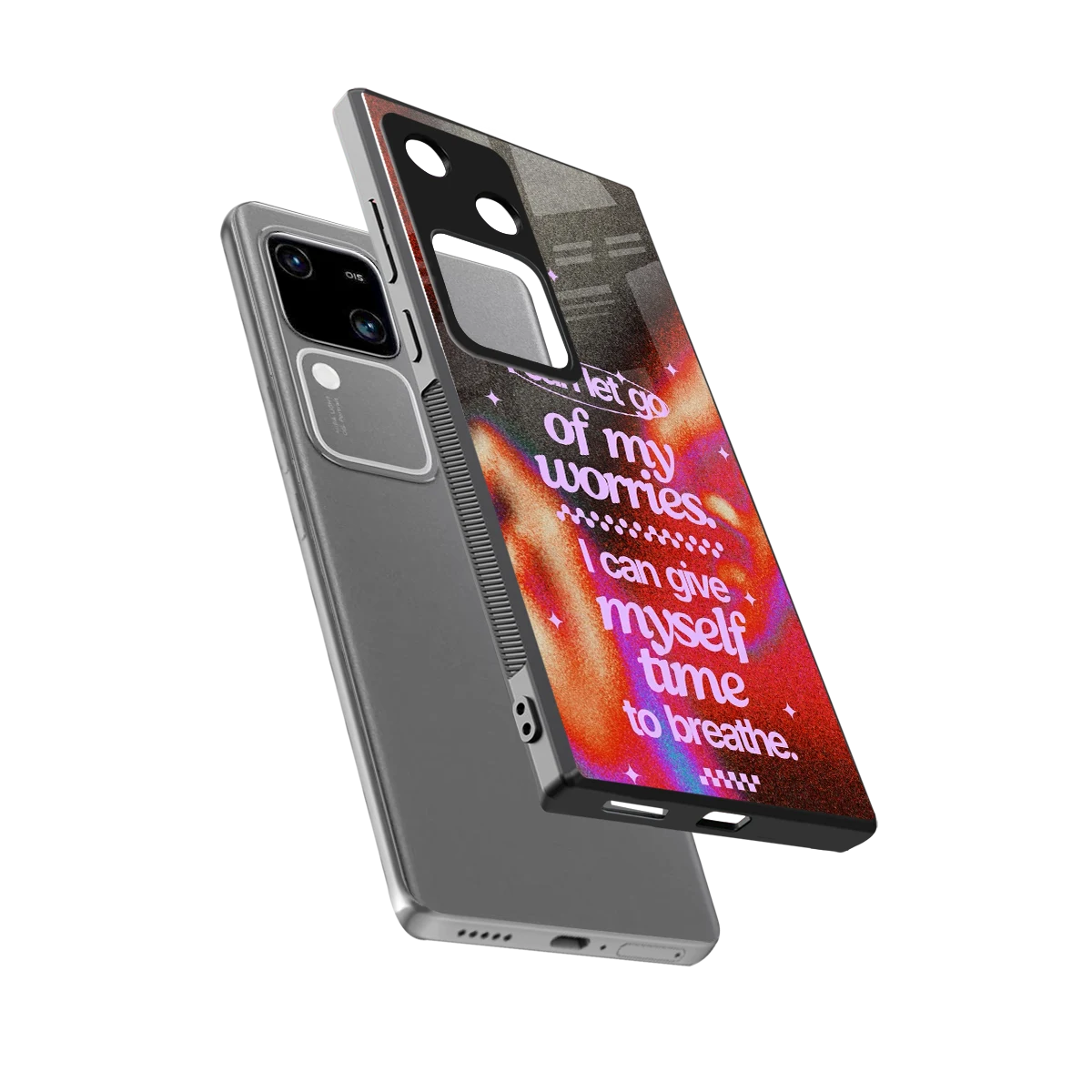 No Worries sleek vivo v30 cover with tempered glass back and TPU edges