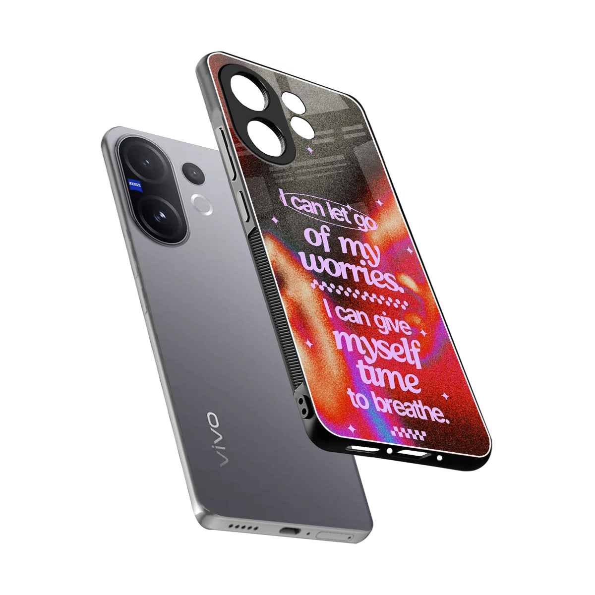 No Worries sleek vivo v60 cover with tempered glass back and TPU edges