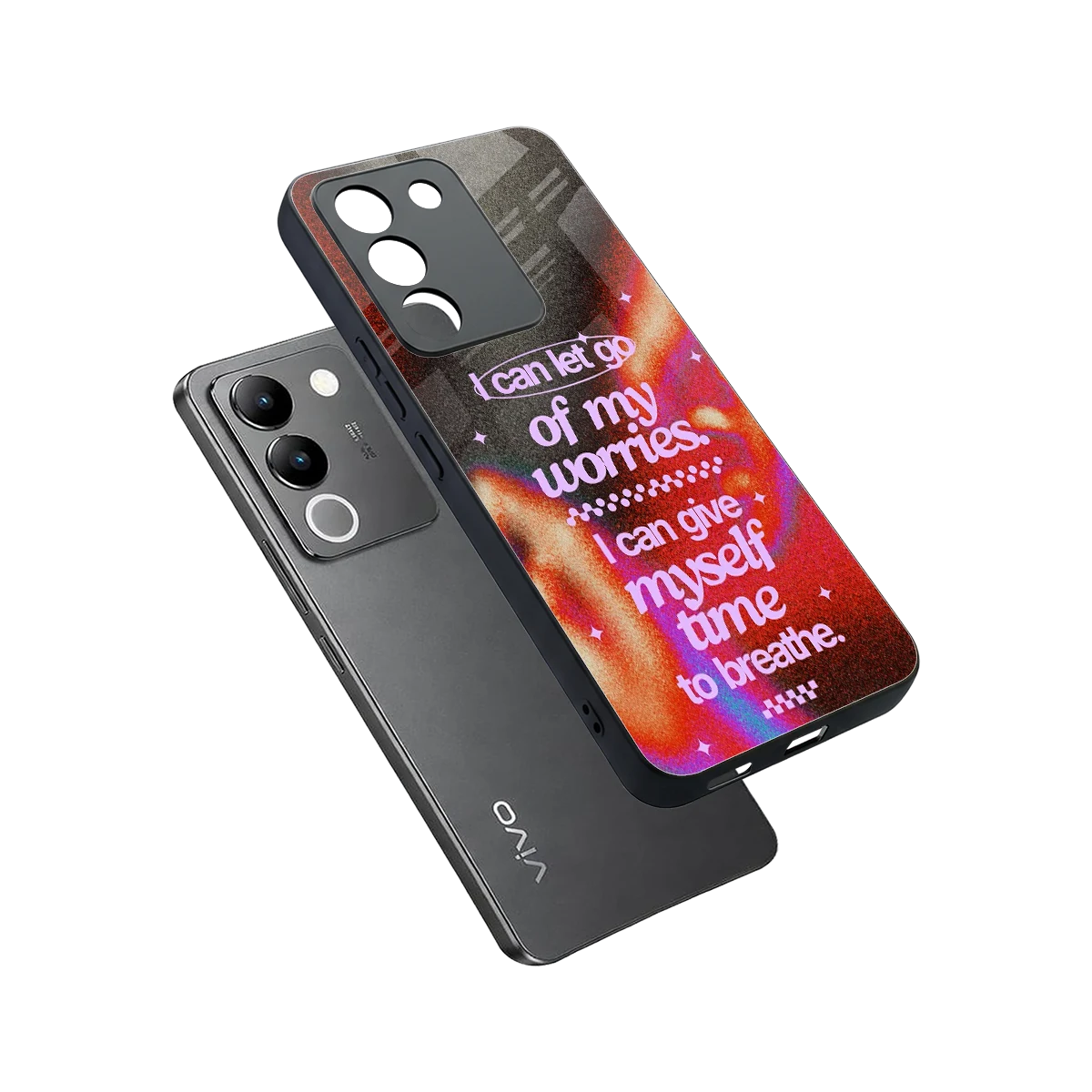 No Worries sleek vivo y200 5g cover with tempered glass back and TPU edges