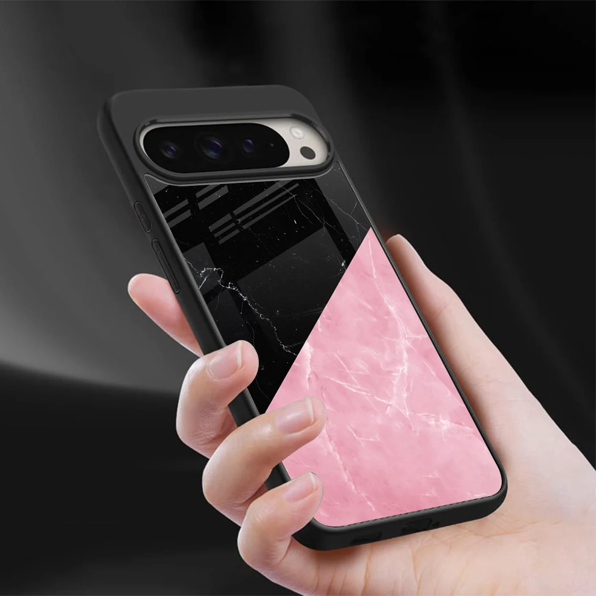 Obsidian Rose sleek google pixel 9 pro xl cover with tempered glass back and TPU edges
